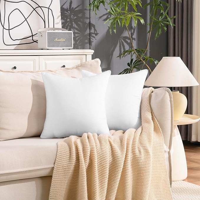 20 x 20 Outdoor Pillow Inserts Set of 2 Waterproof Square Support White Decorative Throw Pillow Inserts for Couch Sofa Beds Large Patio Furniture Cushions
