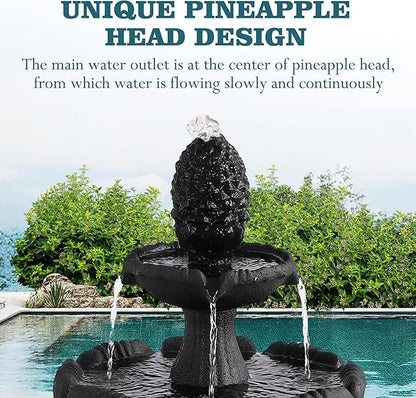 MAGIC UNION Garden Water Fountain Outdoor, 47.3" High Large Roman Italian Indoor Waterfalls, 3-Tier Standing Water Feature Fountains w/Pump & Pineapple Top for Outside Patio, Yard and Lawn (Black)