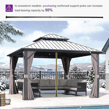 PURPLE LEAF 12' X 12' Permanent Hardtop Gazebo Outdoor Aluminum Gazebo with Galvanized Steel Double Roof for Patio Lawn Garden Aluminum with Netting and Curtains Grey