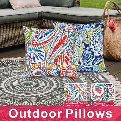 JMGBird 18×18 Inch Outdoor Lumbar Pillows Pack of 2 Colors Waterproof Throw Pillows with Insert Rectangular Decorative Garden Cushion for Home Furniture Patio Coach Sofa