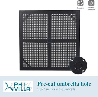 PHI VILLA Patio Dining Set 5 Pcs 1 Metal Square Garden Umbrella Table 37" and 4 Armrest Chairs Support 300 lbs for Ourdoor Backyard Bistro Furniture Set