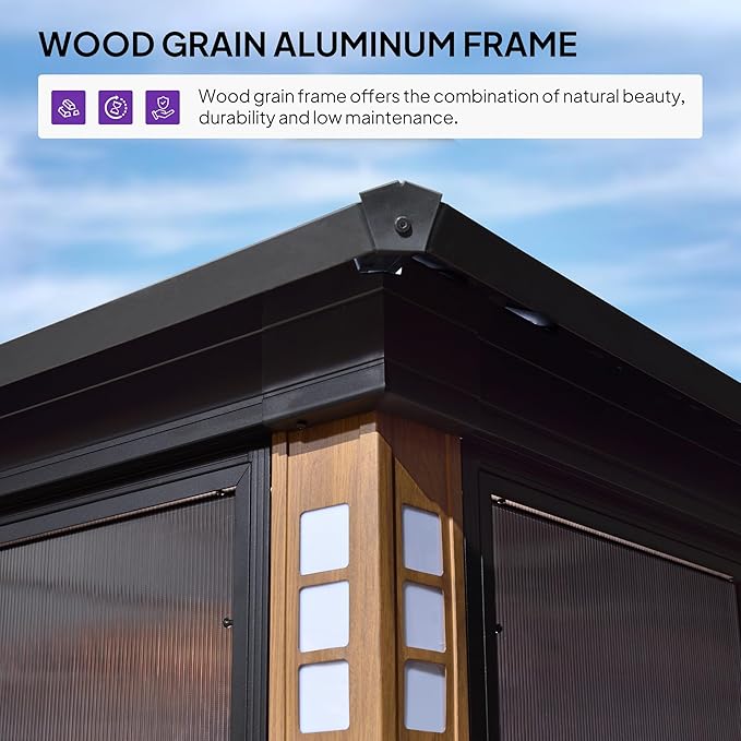 PURPLE LEAF 12' X 14' Sunroom Patio Hardtop Gazebo Double Top Galvanized Steel Screen House Aluminum Sun Room Outdoor Solarium for Garden Backyard