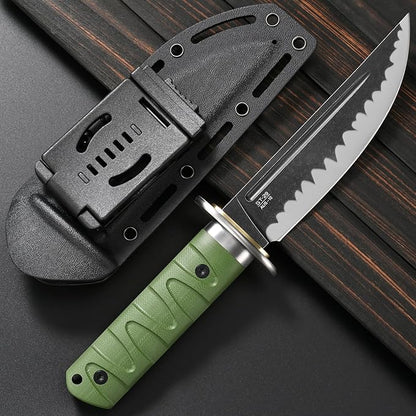 Sitivien ST29 Fixed Blade Knife, AUS-10 Steel Blade G10 Handle Full Tang Bowie Knife for Outdoor Camping Hunting Fishing Working(Green)