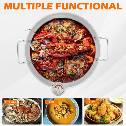 Turkey Deep Fryer 30 Qt, Mordern Outdoor Fryer, Aluminum Crawfish Boiler with Basket and Lid, 55000-Btu Propane Stove, Adjustable Firepower, Portable Seafood Boil Pot for Crab, Lobster, Shrimp, Silver
