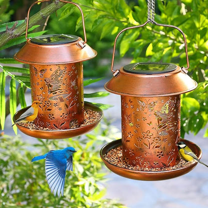 2pack Butterfly Solar Bird Feeders for Outdoors Hanging-Metal Waterproof Outdoor Lantern Bird Feeder, Weather Resistant and Waterproof Hummingbird Feeder Decor Patio, Deck, Garden Gifts for Women
