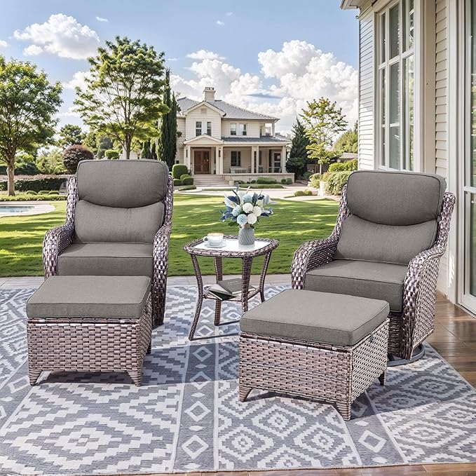 HUMMUH Wicker Patio Furniture Set 6 Inch Thick Cushion Outdoor Swivel Rocker Patio Chairs with Deep Seat Sofa 6PCS Outdoor Furniture Set for Porch Garden Deck
