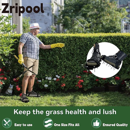 Lawn Aerator Shoes, Upgrade Heavy Duty Spike Shoes Lawn Aerating with Hook&Loop Straps, Free-Installation yard aerator spike , One-Size-Fits-All Soil Aerator lawnTool for Yard Patio Lawn Garden(Black)