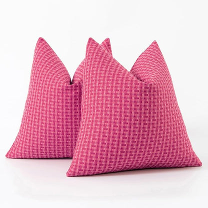 Kevin Textile Outdoor Waterproof Throw Pillow Covers Pack of 2 Valentines Day Weaving Texture Water Resistant Decorative Cushion Covers for Garden Patio Tent Balcony Bench Couch 18x18 Inch, Hot Pink