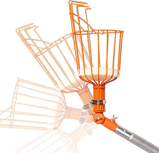 21ft Reaching Fruit Picker with Lightweight Rigid Pole – Patented Compact Foldable Design with Twist on Head – 2 in 1 Combo Pack – MESH Carrying Bag Included