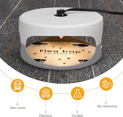 Flea Traps for Inside Your Home 2 Packs, Flea Light Trap for Indoor, Bed Bug Killer with Sticky Pads & Light Bulb Replacement, Natural Fleas Insect Infestation Treatment Trap