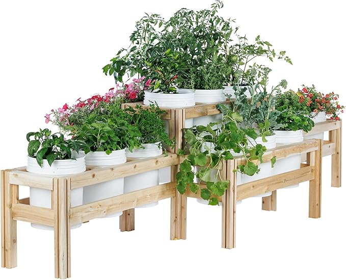 Greenes Fence Two-Tiers Fifteen Bucket Elevated Cedar Wood Garden Frame, 125 in. x 43 in. x 30 in. - Made in USA with North American Cedar