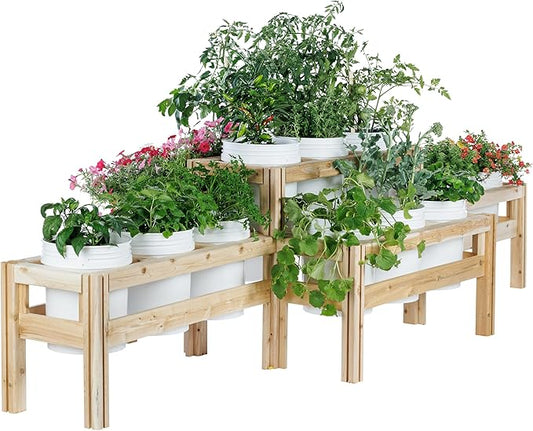 Greenes Fence Two-Tiers Fifteen Bucket Elevated Cedar Wood Garden Frame, 125 in. x 43 in. x 30 in. - Made in USA with North American Cedar