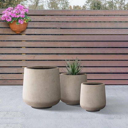 Kante 15.3"+11.6"+8.2" Dia Round Concrete Planter, Large Outdoor Indoor Planter Pots Containers with Drainage Holes and Rubber Plug for Home Garden Patio, Buff Concrete