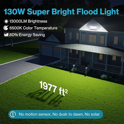 Olafus 130W Flood Lights Outdoor Plug in, 13000LM LED Security Light, 6500K Exterior Flood Lights with 5 Adjustable Heads, IP65 Waterproof Outdoor LED Safety lamp for Backyard Garage Patio Black