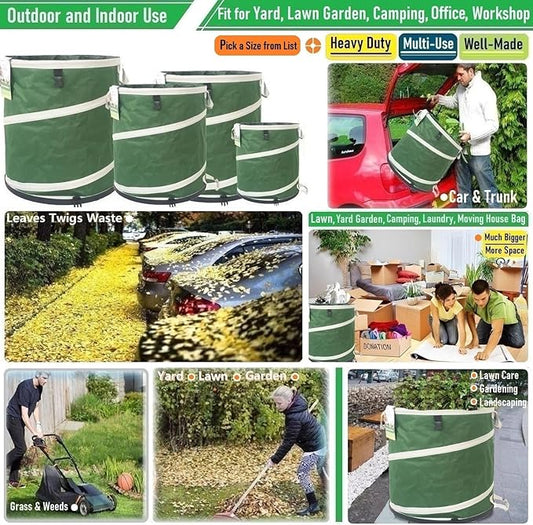 46-Gallon Collapsible Trash Can (22x28 in) Hard-Shell Bottom Yard Garden Bag for Yard Waste,Debris Container,Pop-Up Recycling Bin,Camping Waste Bag,Laundry Hamper,Lawn Grass,Leaf Bag,Sods,Weeds Barrel
