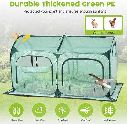 Pop up Greenhouse Tent Cover Tunnel Plant House,Large Gardening Flower Sunshine Room with Mesh Windows,Backyard PE Greenhouse Cover for Cold Frost Protector with Stakes and Rope Guys