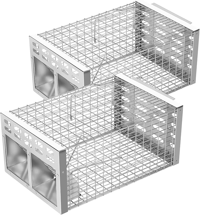 Rat Trap, Humane Live Rat Trap & Automatic Reset Mouse Traps with Dual One-Way Door Design –Catch and Release for Mice, Chipmunks, Hamsters, and Other Rodents, Indoors & Outdoors(2PCS Silver)