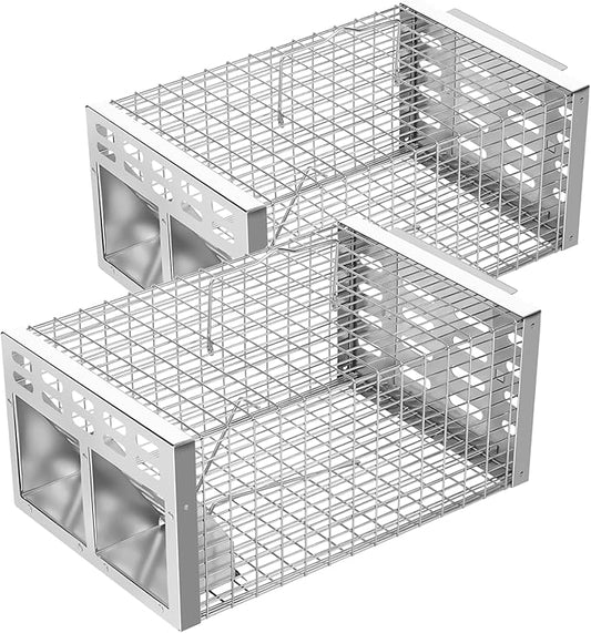 Rat Trap, Humane Live Rat Trap & Automatic Reset Mouse Traps with Dual One-Way Door Design –Catch and Release for Mice, Chipmunks, Hamsters, and Other Rodents, Indoors & Outdoors(2PCS Silver)