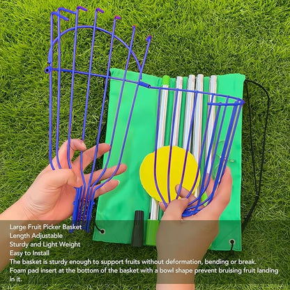 Tyenaza Fruit Picker Pole Tool with Basket Long Handle, Stainless Steel Fruit Picker Tool with Basket Pole Easy to Assemble Fruits Catcher Tree Picker Length Adjustable