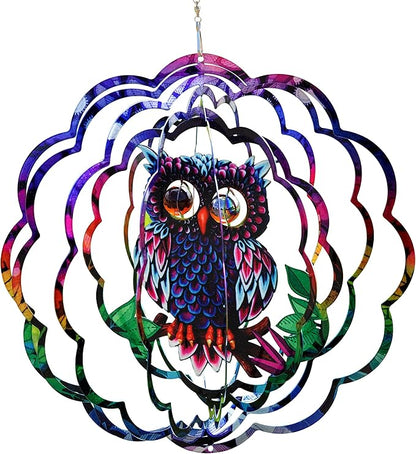 VP Home Mystical Owl Kinetic Wind Spinner for Yard and Garden - 12" W x 12" H Metal Spinner Outdoor Large Hanging Plantary Decor - 3D Garden Art Wind Sculpture Spinners Kinetic Art Garden Decoration