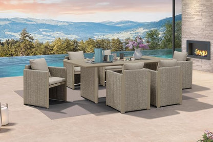 PURPLE LEAF 7 Pieces Patio Conversation Set Outdoor Rectangular Aluminum Dining Table and Chairs with Olefin Cushions Pillows for Garden Backyard Indoor Decor Kitchen Beige
