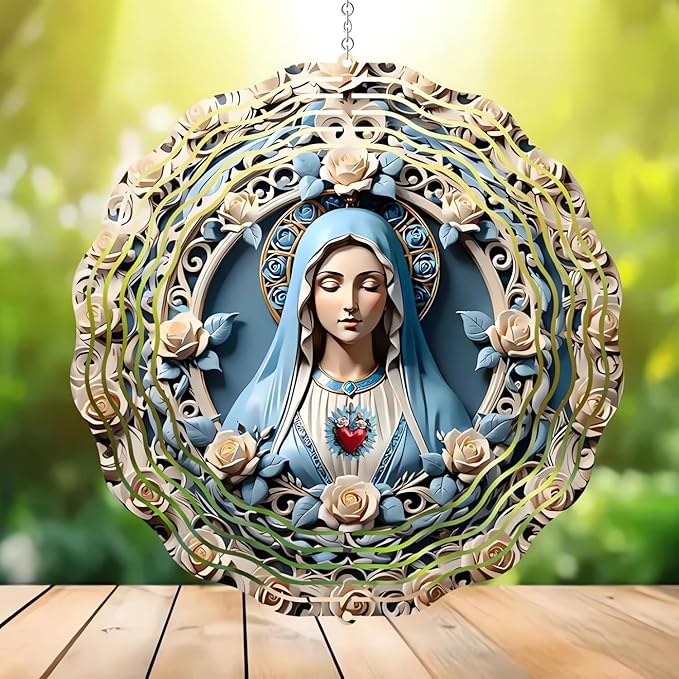 Sacred Heart of Mary - Wind Spinners 2026 New Wind Chimes for Outside 3D Metal Windmill Hanging Garden Decor for Yard and Garden Religious Christian Gifts for Women Mom Grandma (10 Inches)