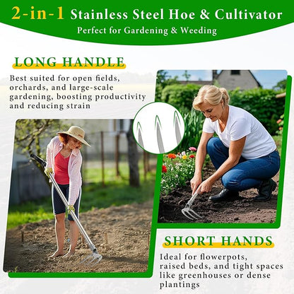 Garden Hand Cultivator Rake: 65" Long Handle Hoe Garden Tool with Ergonomic D Grip, Heavy Duty Iron 3-Tine Tiller Rakes for Gardening,Cultivating, Planting, Digging, Weeding