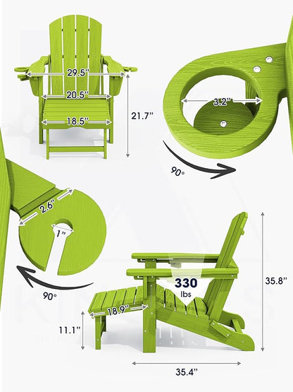 KINGYES Folding Adjustable Adirondack Chair with Ottoman Set of 4, Apple