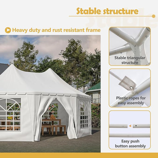 20x15 FT Heavy Duty Party Tent, White Outdoor Canopy with 7 Windows & 1 Door, Waterproof UV Protection Wedding Event Tent for Parties, Picnics, and Commercial Use