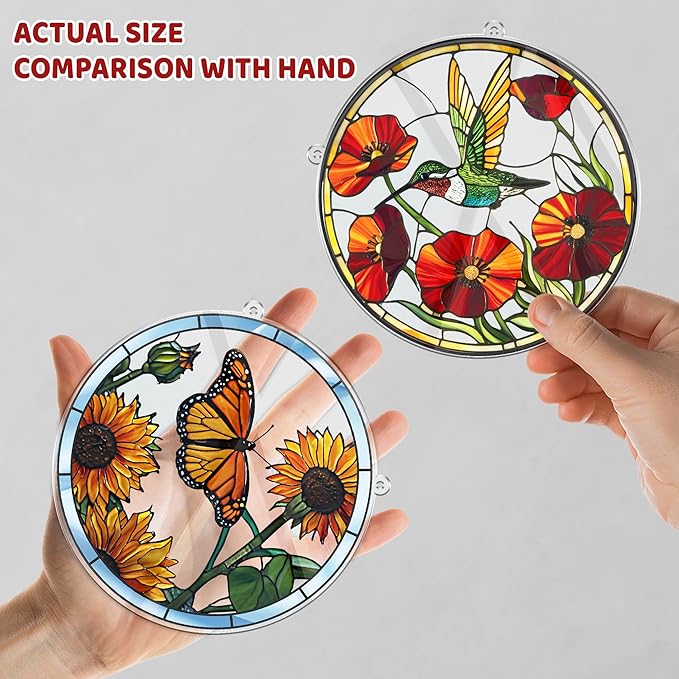 2 Hummingbird Butterfly Acrylic Suncatcher, Art Decor for Home, Suncatcher for Window Hanging Indoor, Garden, Housewarming, Gift for Mom, Grandma, Women, Friend, Bird Lover SCB-A6-B2