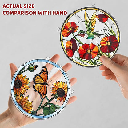 2 Hummingbird Butterfly Acrylic Suncatcher, Art Decor for Home, Suncatcher for Window Hanging Indoor, Garden, Housewarming, Gift for Mom, Grandma, Women, Friend, Bird Lover SCB-A6-B2