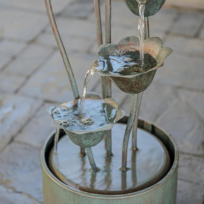 XBrand Metal Sculptural Multi-Tiered Flower Water Fountain, Bronze, 46" Tall