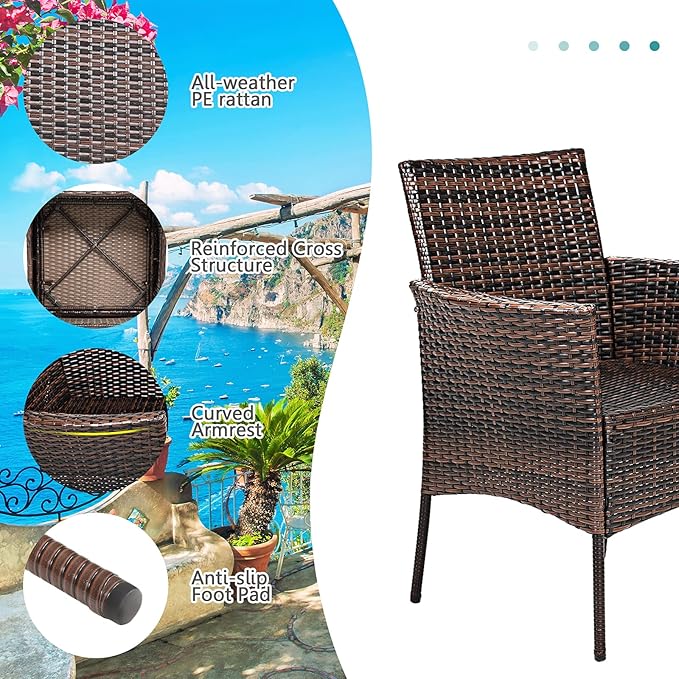HAPPYGRILL Set of 2 Patio Dining Chairs Outdoor PE Wicker Chairs with Soft Cushions, All-Weather Rattan Chairs for Garden Backyard Lawn Poolside Balcony
