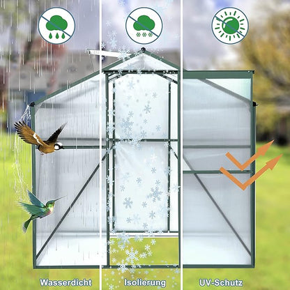 6x8 FT Greenhouses for Outdoor,Heavy Duty Polycarbonate Greenhouse, Walk-in Garden Green House with Base and Ventilation Window for Outside, Backyard,Green