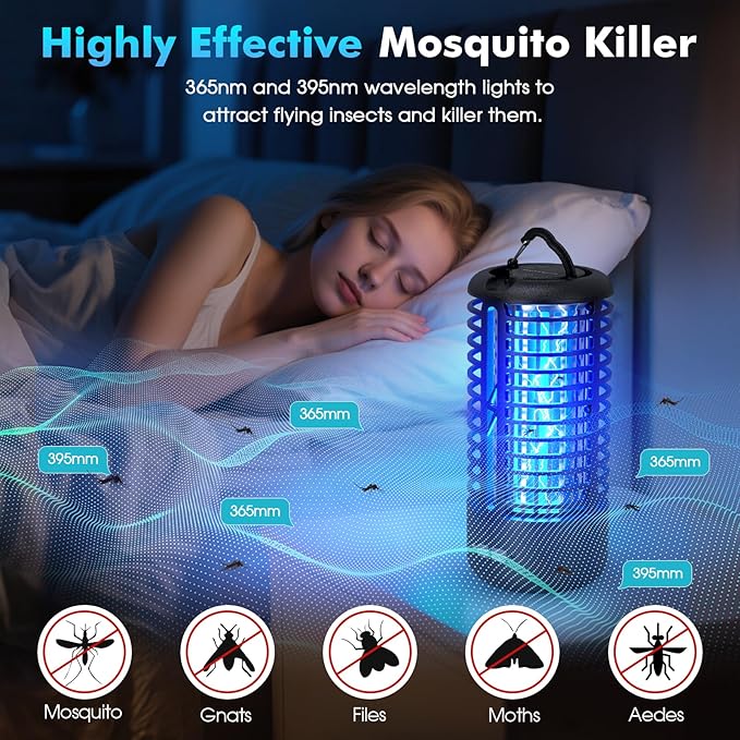 Rechargeable Bug Zapper （2 Pack）, Portable Electric Mosquito Killer for Indoor & Outdoor Fly Trap for Camping, Patio, Garden, Kitchen, and Porch (Black)