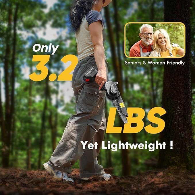 Mini Chainsaw Cordless 8 inch: Electric Chainsaw Battery Powered, Brushless Chain Saw with Auto Oiler, 2pcs Battery, Handheld Saw for Tree Branch Wood Cutting,Gardening Tools for Men Dad Husband