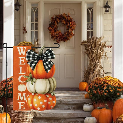 Thanksgiving Garden Flags 12x18 Inch Double Sided, Fall Welcome Pumpkin Yard Flags for Outside, Farmhouse Front Porch Outdoor Autumn Decor Holiday All Seasons Decoration