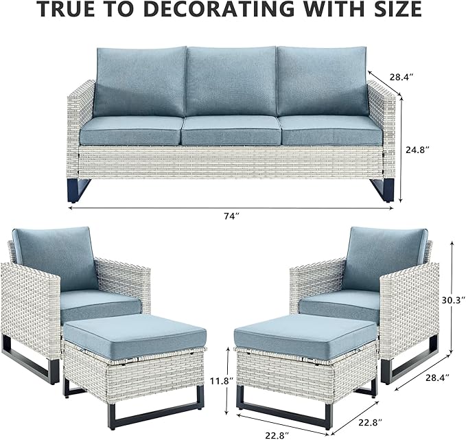 HUMMUH 5 Piece Patio Furniture All Weather Wicker Outdoor Sectional Sofa,High Back Patio Chairs,Coffee Table and Ottomans Set for Porch,Garden,Backyard