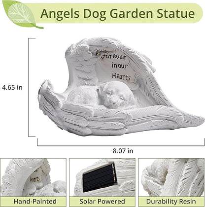 Pet Dog Solar Garden Memorial Statue – Outdoor Resin Angel Puppy with Solar Light, Guardian Angel Dog Memorial Gift for Patio, Lawn, Yard, or Garden Decor
