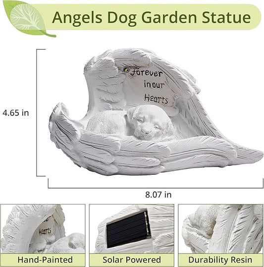 Pet Dog Solar Garden Memorial Statue – Outdoor Resin Angel Puppy with Solar Light, Guardian Angel Dog Memorial Gift for Patio, Lawn, Yard, or Garden Decor