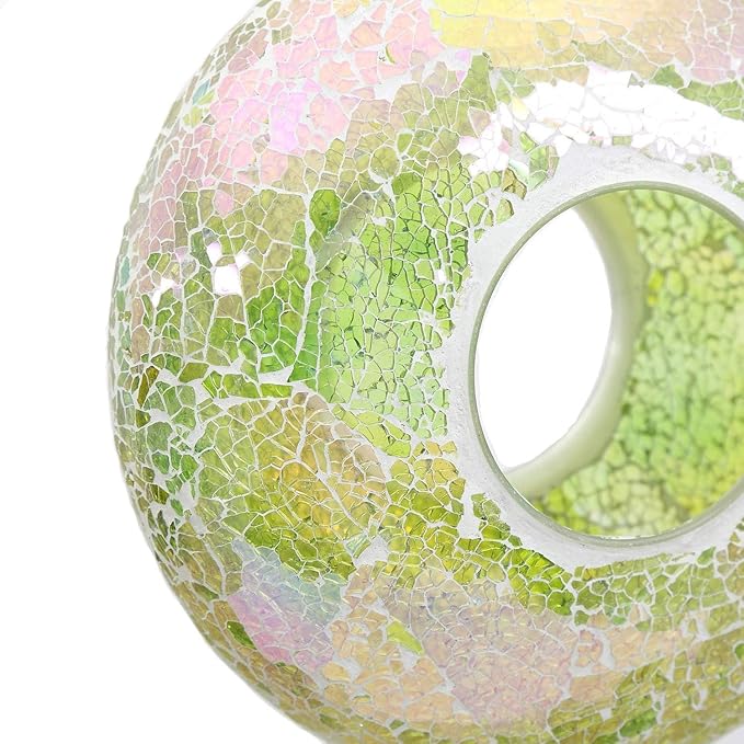 DUSVALLY 9" H Round Fly Through Bird Feeder for Wild Bird Seeds, Crackled Glass Mosaic Outdoor Hanging Feeder for Decorative in Outdoor Garden & Yard, Attracting Wild Birds, Green