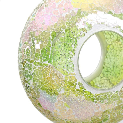 DUSVALLY 9" H Round Fly Through Bird Feeder for Wild Bird Seeds, Crackled Glass Mosaic Outdoor Hanging Feeder for Decorative in Outdoor Garden & Yard, Attracting Wild Birds, Green