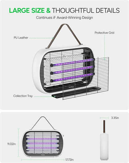 Buzbug Upgraded LED Bug Zapper Indoor, 10 Years Lifespan 3 Lamps Sustainable Less Power, 3800V Powerful Electric Mosquito Zapper, Durable Fly Trap Mosquito Trap, Fly Killer Fly Zapper -MA015PLUS