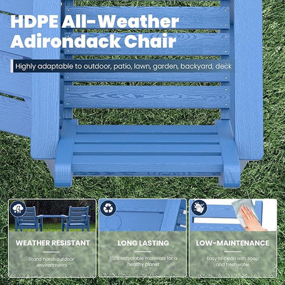 Tall Adirondack Chairs Set of 2, All Weather HDPE Poly Bar Height Balcony Adirondack Chair with Removable Double Connecting Trays, Outdoor Adirondack Barstools for Deck, Patio, Yard, Pool, Lawn