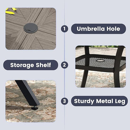 VICLLAX Outdoor Patio Round Dining Table, 47.2"x 47.2" Aluminum Tabletop with Storage Shelf for Deck Lawn Garden Backyard, Antique Grey