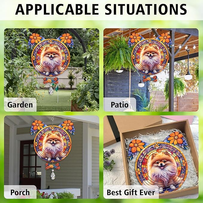 Pomeranian Dog Ears Wind Spinner, Pomeranian Wind Spinner Hanging for Yard and Garden V02