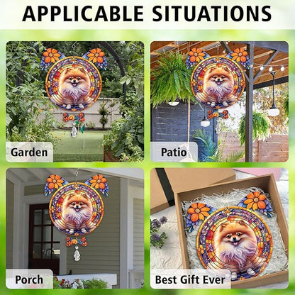 Pomeranian Dog Ears Wind Spinner, Pomeranian Wind Spinner Hanging for Yard and Garden V02