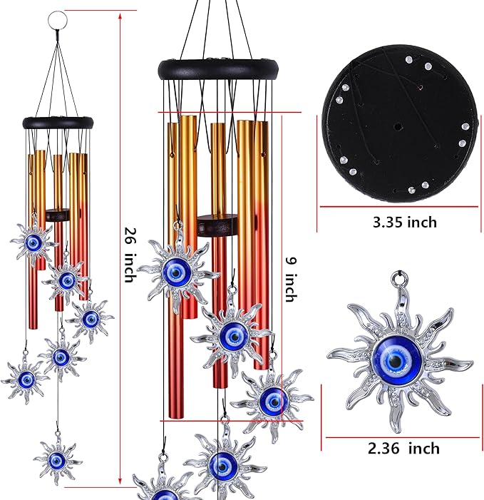 Blue Evil Eye Sun Wind Chimes Outdoor Decor, Mobile Sun Evil Eye Wind Catcher, Evil Eye Sun Wind Bells, Sun Blue Evil Eye Amulet Wind Chimes for Home, Gift for Mom, Balcony, Patio, Garden Decoration