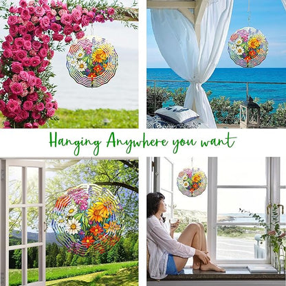 3D Flower Wind Spinner 10 Inch Garden Wind Spinners with Flower Designs for Yard Stainless Steel Flower Spinner with Unique Visual Effect Hanging Flower Wind Sculptures Garden Decor Gift