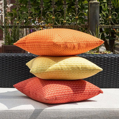 Kevin Textile Outdoor Waterproof Throw Pillow Covers Pack of 2 Weaving Texture Water Resistant Outside Decorative Cushion Covers for Garden Patio Tent Balcony Bench Couch Sofa 18x18 Inch, Red